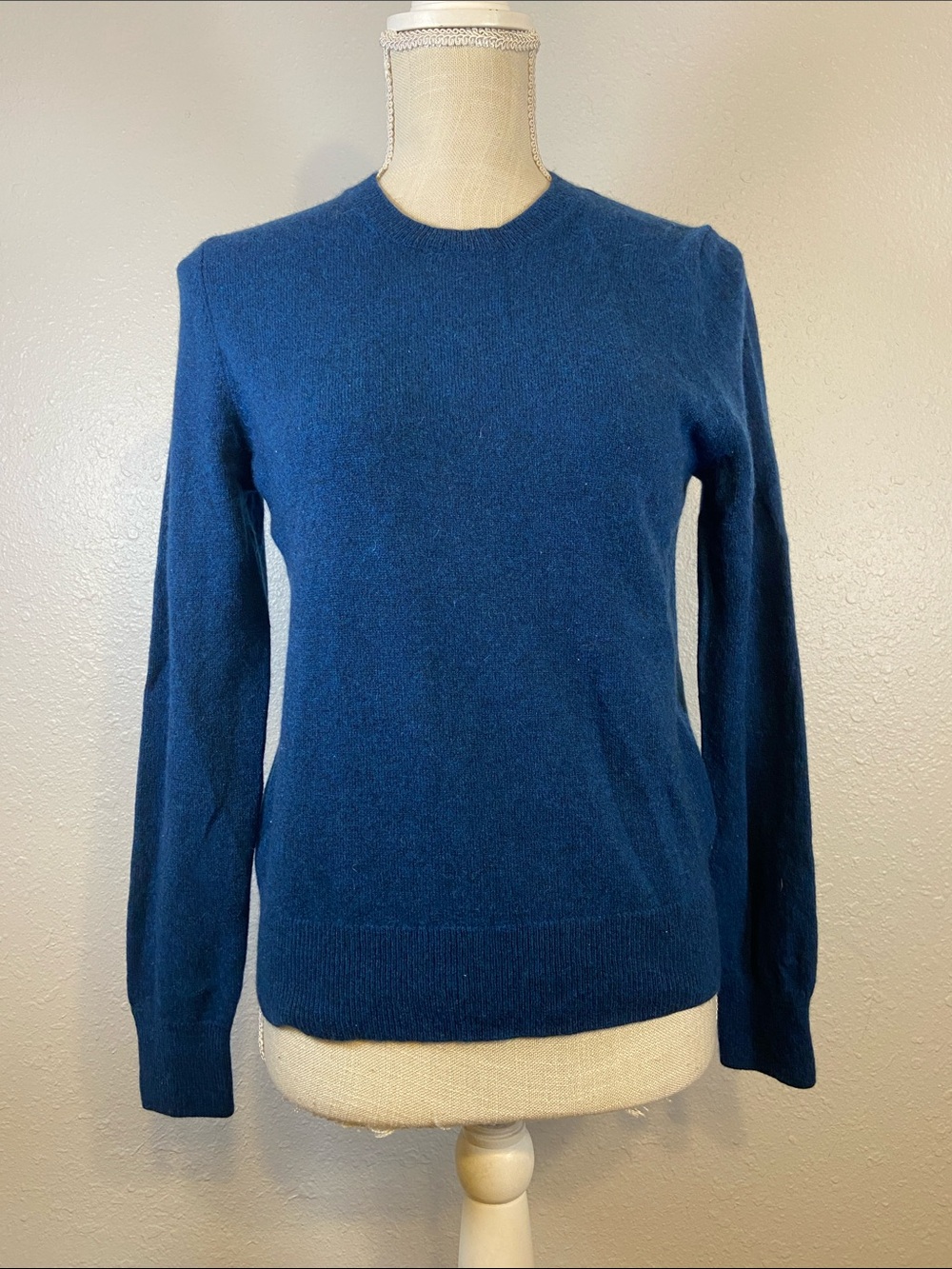 Quince Fisherman Mediterranean Blue Mongolian Cashmere Crewneck Sweater Sz Small